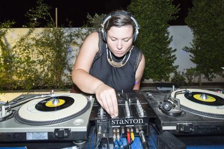 Natalie Shooter, a member of Beirut Groove Collective, DJs.