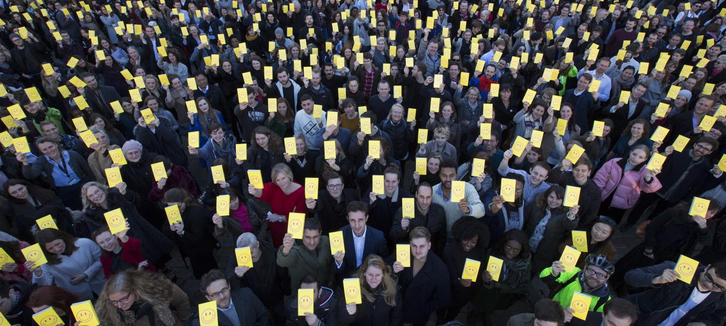 A crowd assembled for the launch of UTOPIA