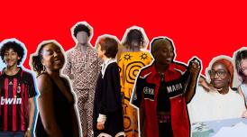 A collage image of young people enjoying themselves at the last Upgrade Yourself takeover, displayed on a vibrant red background, the colours of Charles Jeffrey LOVERBOY..